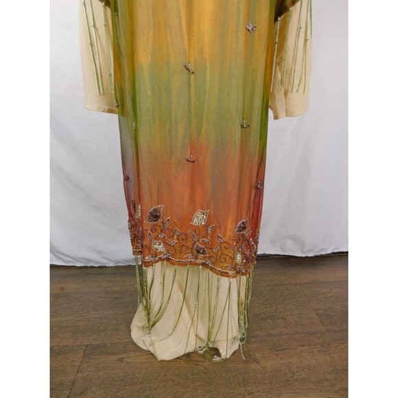 Boho Beaded Maxi Dress Womens 3 Embroidered Ombre Fringe Festival Summer Flowy - Picture 3 of 12